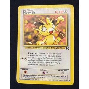 Pokemon Team rocket Meowth Card 62/82 Base Set R‎ Rare